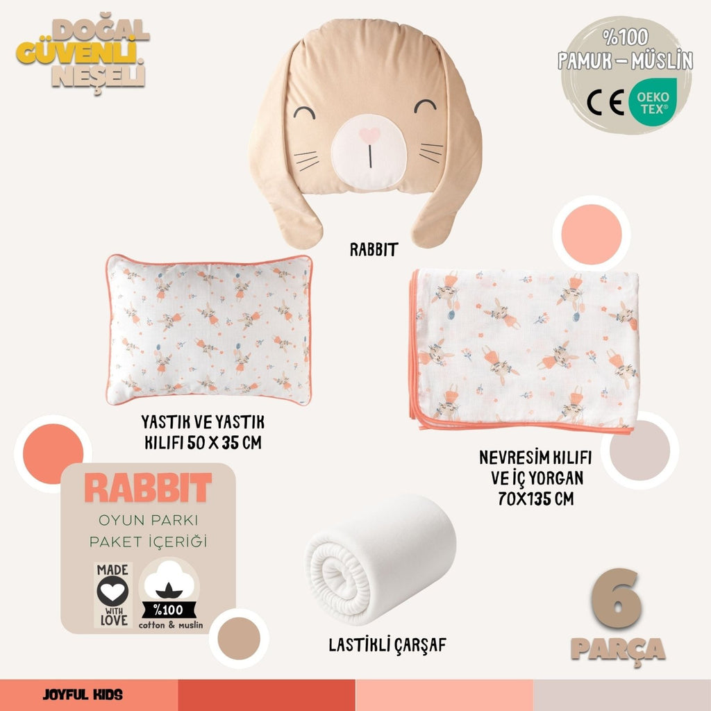 Oyun Parkı Uyku Seti Rabbit Serisi | Balerin Tavşanlar | %100 Müslin 6 Parça | Joyful Kids | Bebek Uyku Seti - Joyful Kids