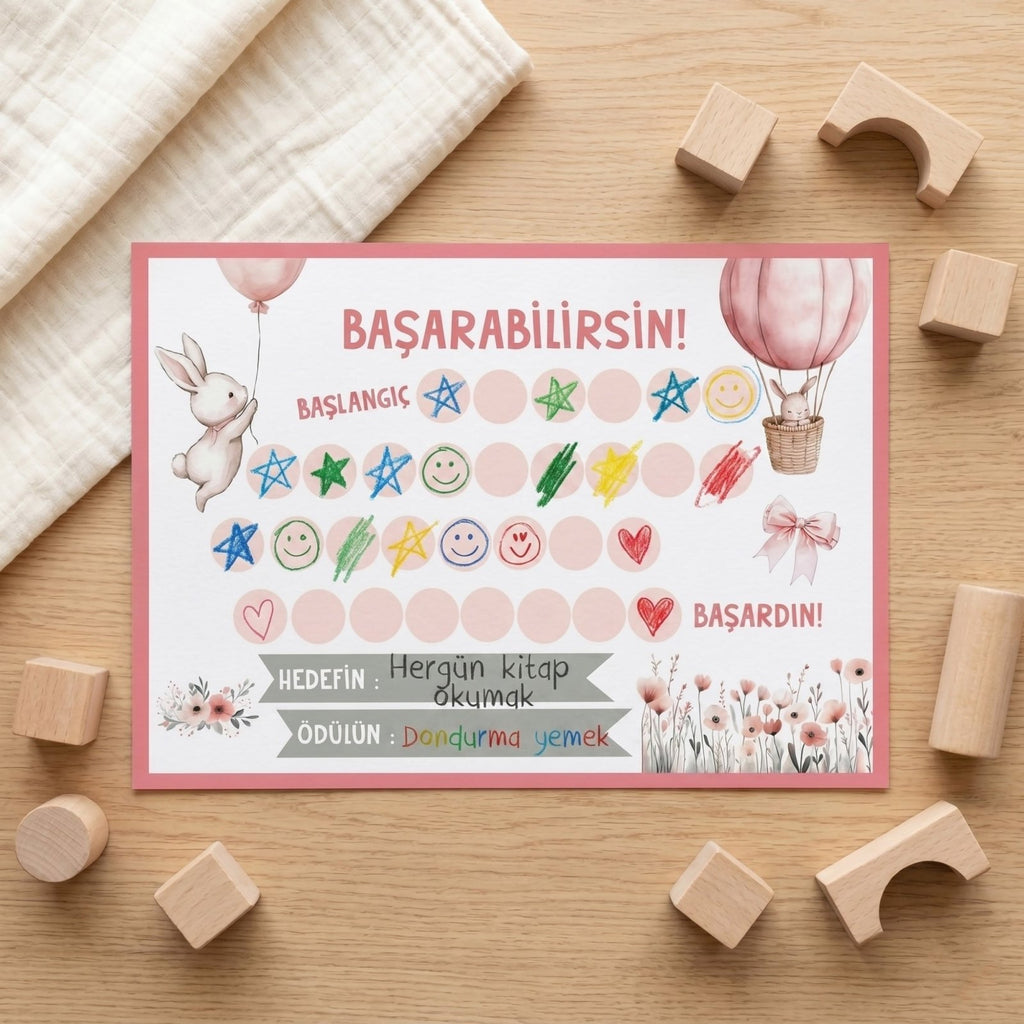 Başarabilirsin! Rabbit Temalı Çocuk Hedef ve Ödül Takip Kartı | Dijital İndirme | Dijital İndirilebilir Ürün - Joyful Kids