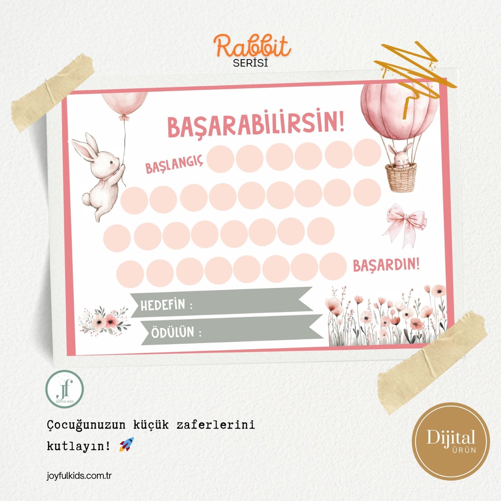 Başarabilirsin! Rabbit Temalı Çocuk Hedef ve Ödül Takip Kartı | Dijital İndirme | Dijital İndirilebilir Ürün - Joyful Kids