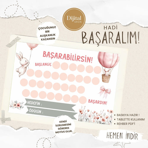 Başarabilirsin! Rabbit Temalı Çocuk Hedef ve Ödül Takip Kartı | Dijital İndirme | Dijital İndirilebilir Ürün - Joyful Kids