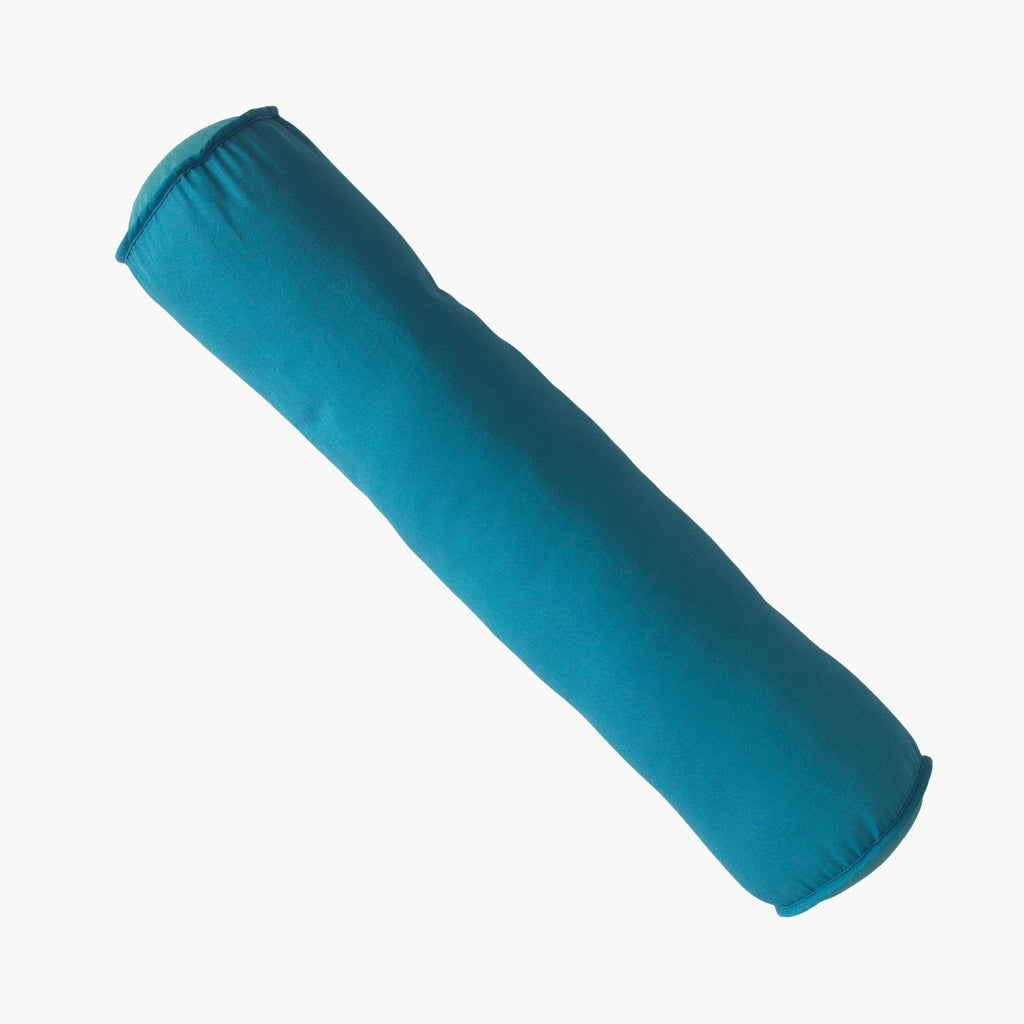 Mavi renkli 60 cm silindir bebek yatağı kenar koruma yastığı.