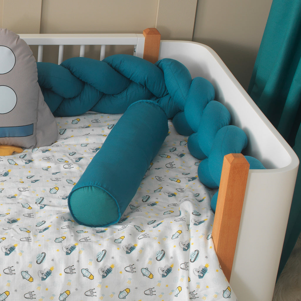 Joyful Kids pamuklu kumaş antialerjik mavi silindir bariyer yastık.