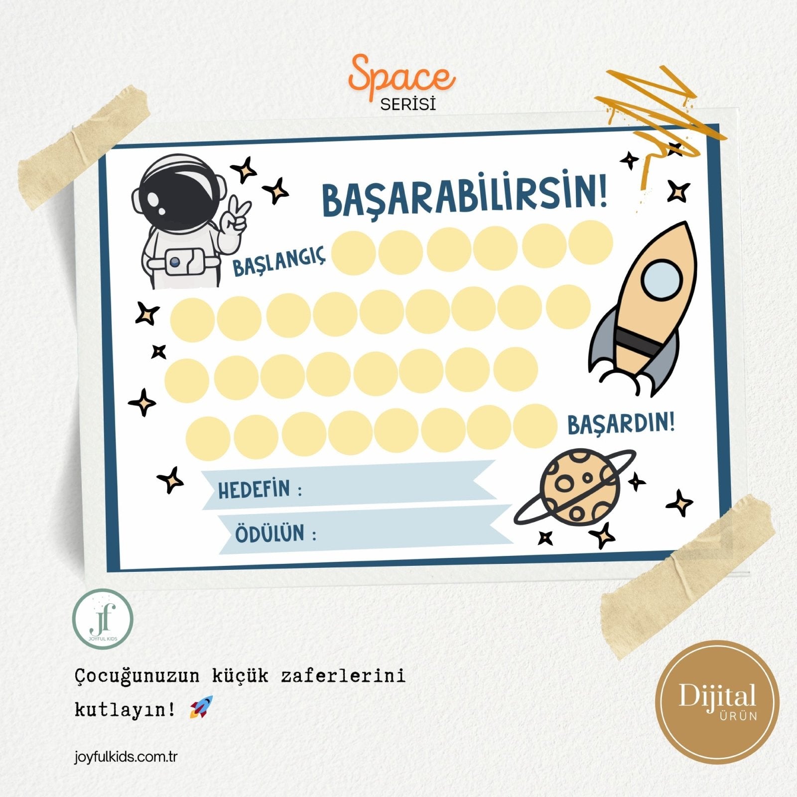 Başarabilirsin! Space Temalı Çocuk Hedef ve Ödül Takip Kartı | Dijital İndirme | Dijital İndirilebilir Ürün - Joyful Kids