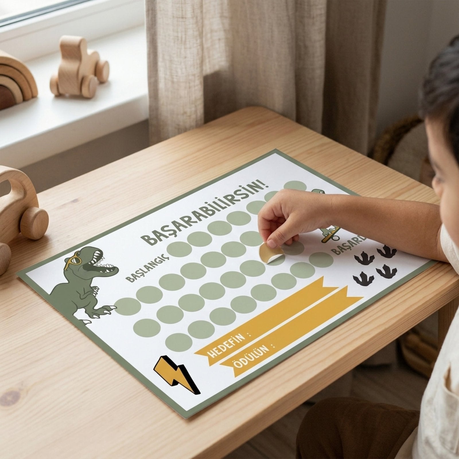 Başarabilirsin! Dino Temalı Çocuk Hedef ve Ödül Takip Kartı | Dijital İndirme | Dijital İndirilebilir Ürün - Joyful Kids
