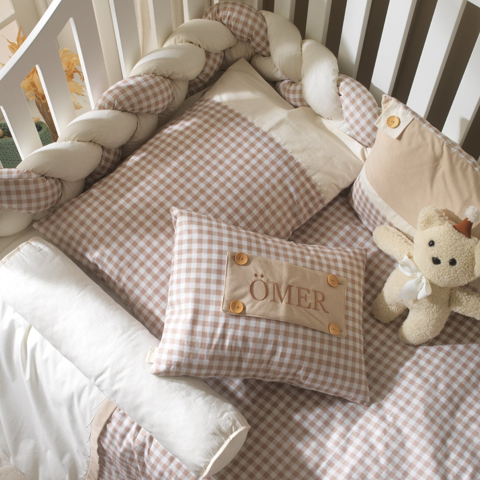 Teddy Silindir Yastık | Boutique 60x15 Bebek Kenar Yastığı | Joyful Kids | Bebek Yastığı - Joyful Kids