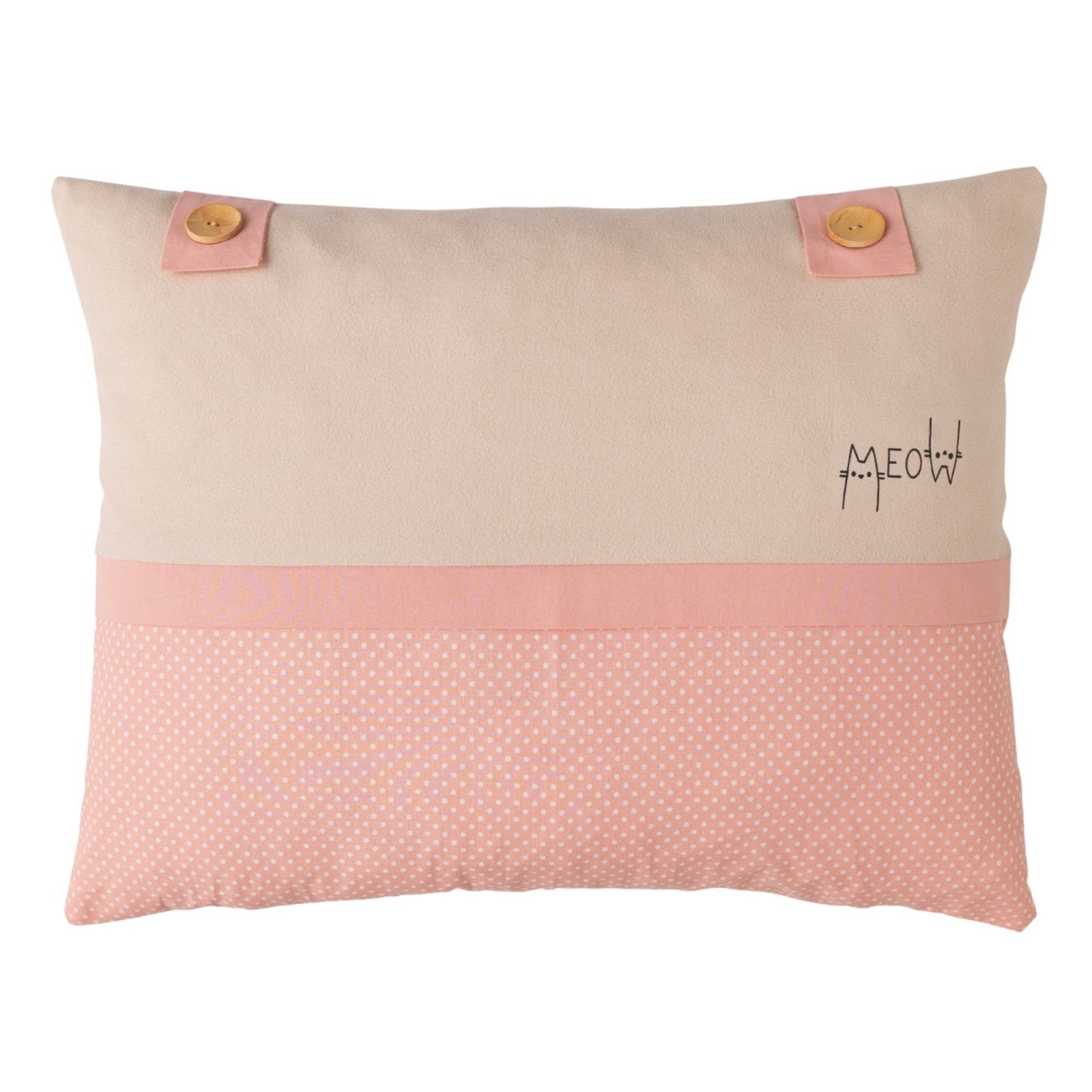 Misty Pink Meow Baskılı Kedi Yastık | 45x35 Boutique Dekoratif | Joyful Kids | Dekoratif Yastık - Joyful Kids
