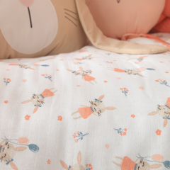 Rabbit %100 Pamuk Müslin Montessori Uyku Seti – Kalpli ve Tavşanlı Yastıklarla - Bebek ve Çocuk Odası için