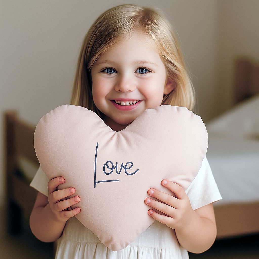 Kalp Dekoratif Yastık– Love Baskılı, Rabbit  Serisi, Bebek ve Çocuk Odası için