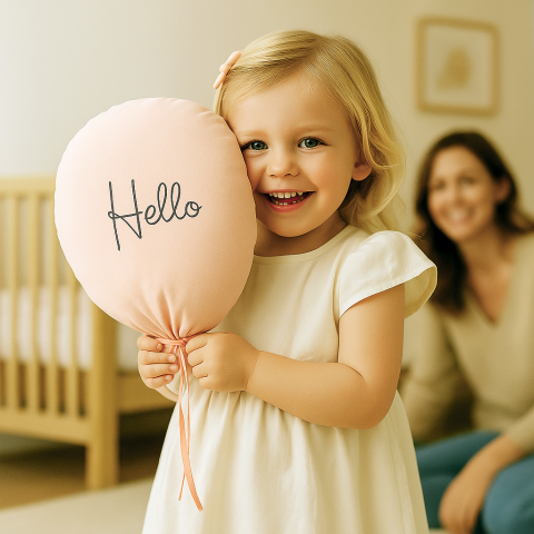 Balon Dekoratif Yastık – Hello Baskılı, Rabbit Serisi, Bebek ve Çocuk Odası için