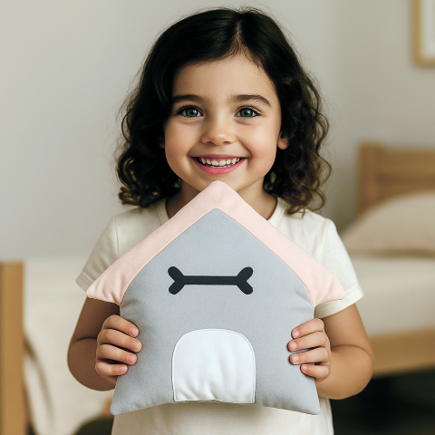 Köpek Kulübesi Şeklinde Dekoratif Yastık – Puppy Serisi - Pastel Tonlarda Eğlenceli Çocuk Odası Aksesuarı