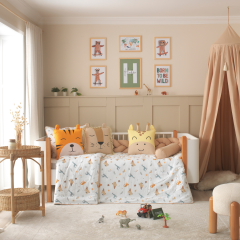 Jungle Safari Temalı %100 Pamuk Müslin Uyku Seti – Kaplan, Aslan, Zürafa Yastıklı, Bebek ve Çocuk Odası için