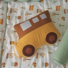 My City Araba Figür Yastığı – Montessori Temalı Sarı Minibüs Yastık | Çocuk Odası Dekoratif Uyku Arkadaşı