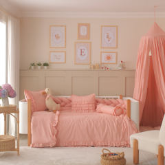 Luna %100 Pamuk Montessori Bebek Uyku Seti –  Fırfırlı, Pembe Renk, Ördek Uyku Arkadaşı ile