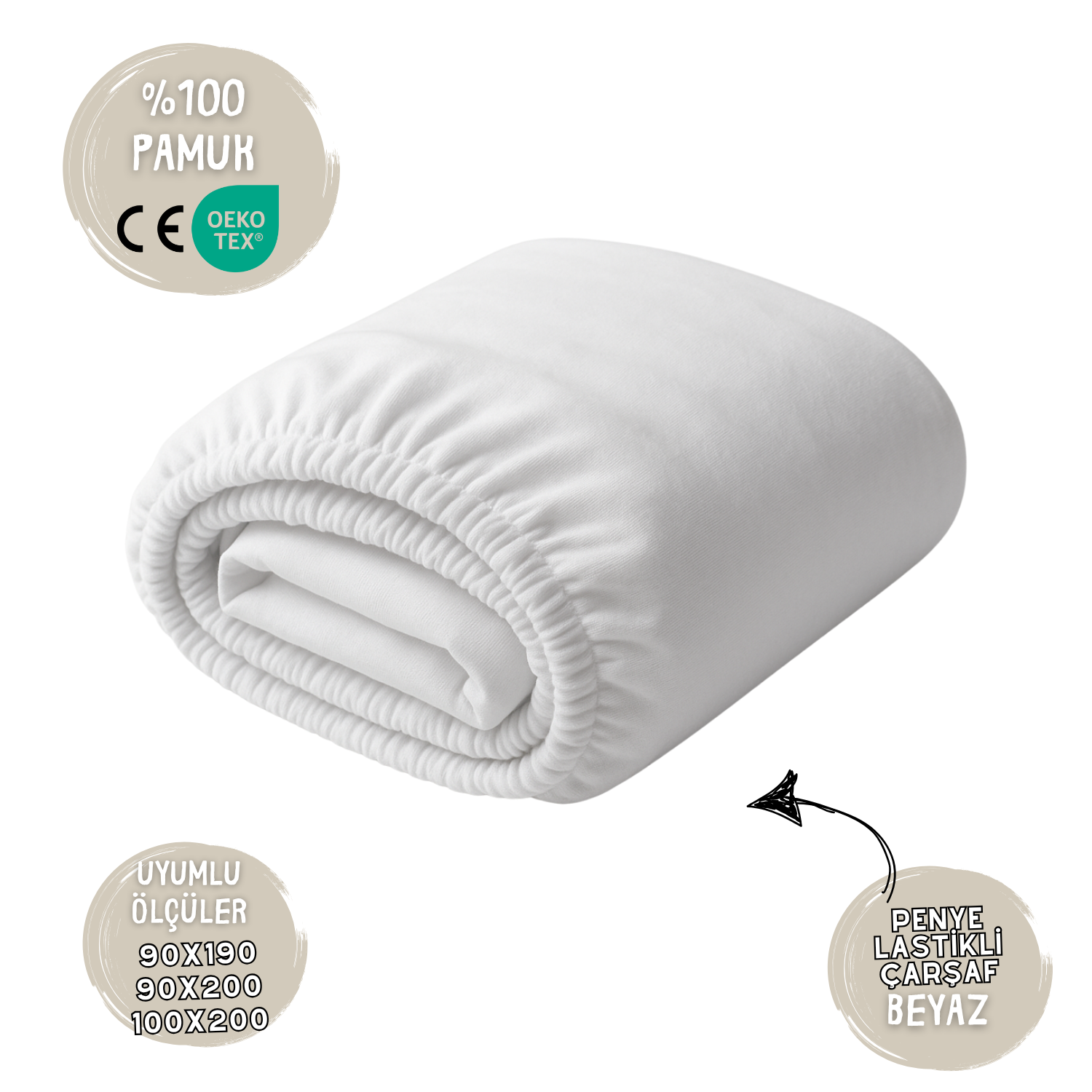 %100 Pamuk Likralı Lastikli Penye Çarşaf - Beyaz – 90x190 / 90x200 / 100x200 Uyumlu