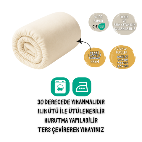 Yumuşak Penye Lastikli Bebek Çarşafı – %100 Pamuk, Esnek ve Tam Oturan | Beşik & Park Yatak için | Krem