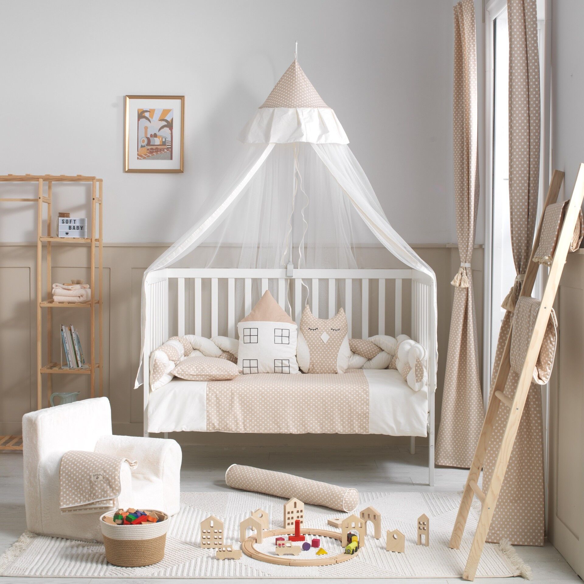 Soft Baby Beşik Yuvarlak Asma Cibinlik - My Home Krem